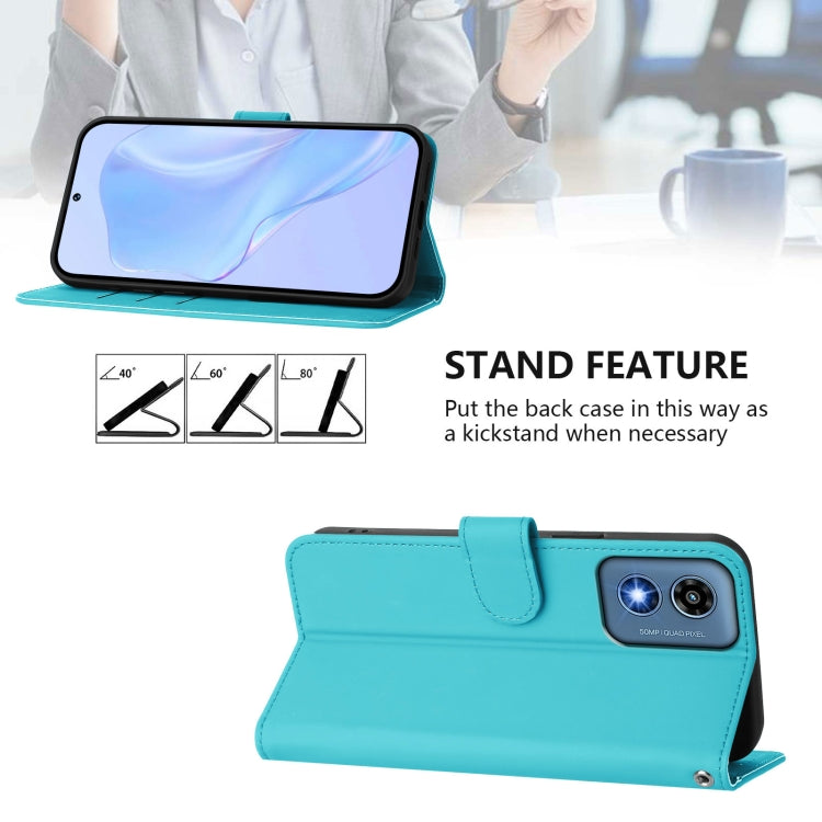 For Motorola Moto G Play 5G 2024 Global Skin Feel Solid Color Leather Phone Case with Lanyard(Lake Blue) by buy2fix
