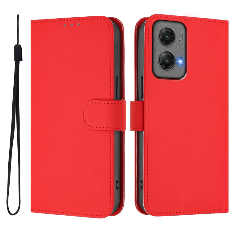 For Motorola Moto G Stylus 5G 2024 Skin Feel Solid Color Leather Phone Case with Lanyard(Red) by buy2fix