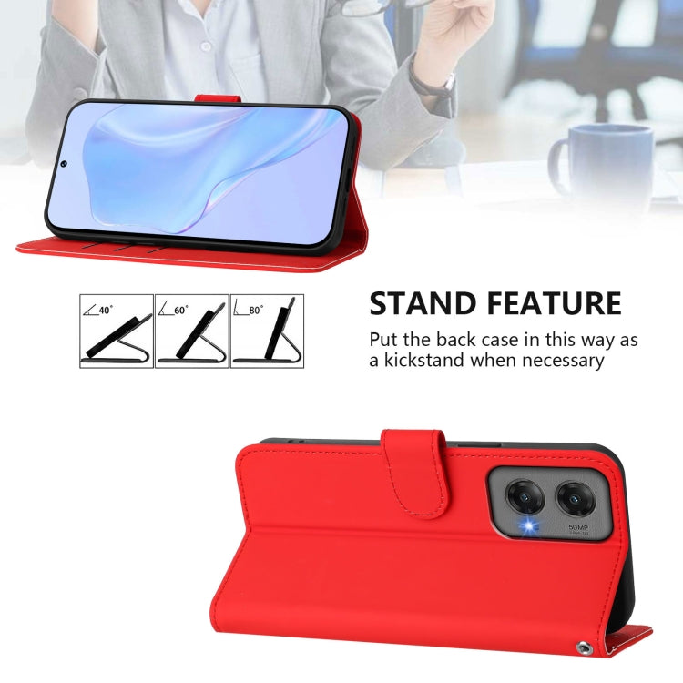 For Motorola Moto G Stylus 5G 2024 Skin Feel Solid Color Leather Phone Case with Lanyard(Red) by buy2fix