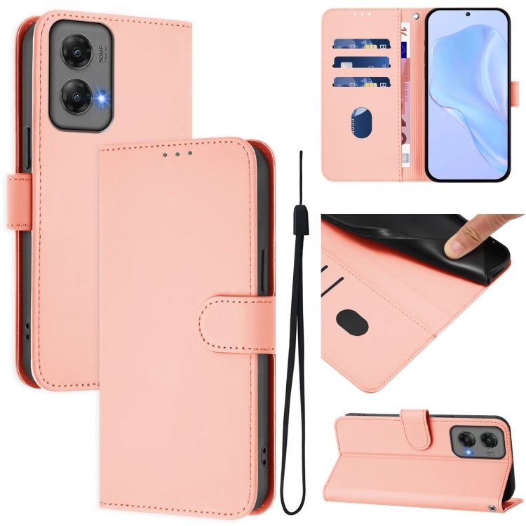 For Motorola Moto G Stylus 5G 2024 Skin Feel Solid Color Leather Phone Case with Lanyard(Pink) by buy2fix