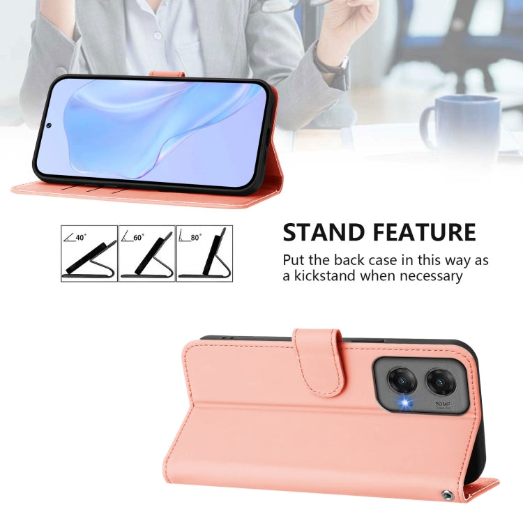 For Motorola Moto G Stylus 5G 2024 Skin Feel Solid Color Leather Phone Case with Lanyard(Pink) by buy2fix