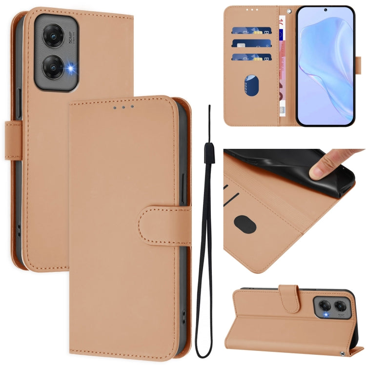 For Motorola Moto G Stylus 5G 2024 Skin Feel Solid Color Leather Phone Case with Lanyard(Nude) by buy2fix