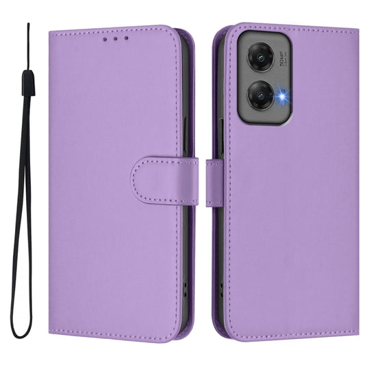 For Motorola Moto G Stylus 5G 2024 Skin Feel Solid Color Leather Phone Case with Lanyard(Lavender Purple) by buy2fix