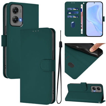 For Motorola Moto G Stylus 5G 2024 Skin Feel Solid Color Leather Phone Case with Lanyard(Dark Green) by buy2fix
