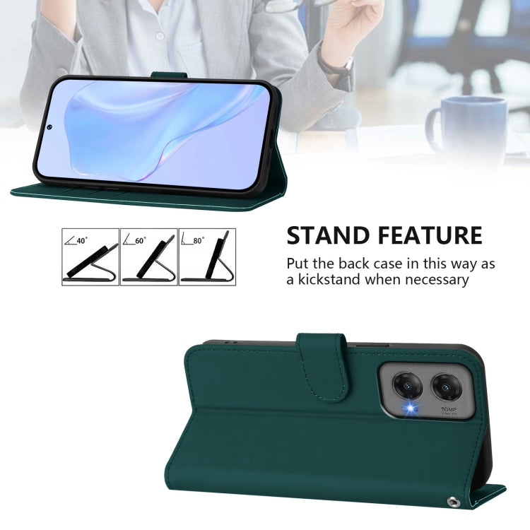 For Motorola Moto G Stylus 5G 2024 Skin Feel Solid Color Leather Phone Case with Lanyard(Dark Green) by buy2fix