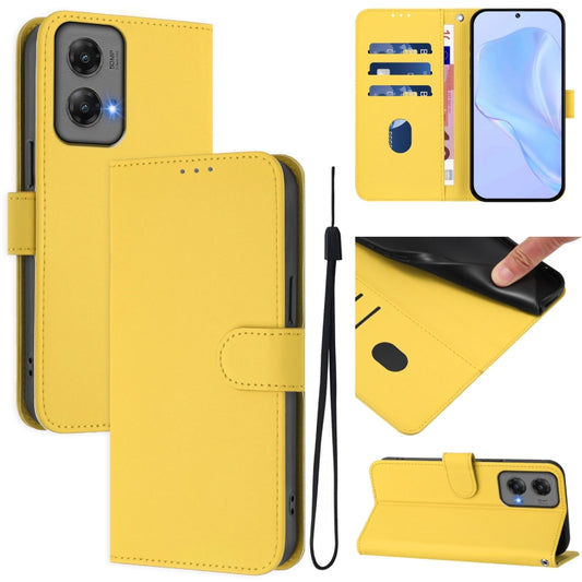 For Motorola Moto G Stylus 5G 2024 Skin Feel Solid Color Leather Phone Case with Lanyard(Lemon Yellow) by buy2fix