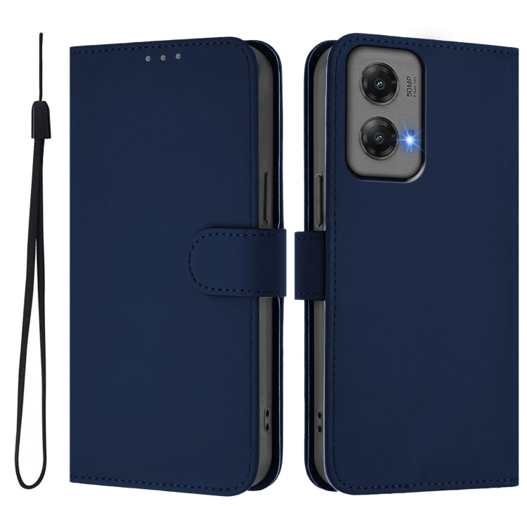 For Motorola Moto G Stylus 5G 2024 Skin Feel Solid Color Leather Phone Case with Lanyard(Navy Blue) by buy2fix
