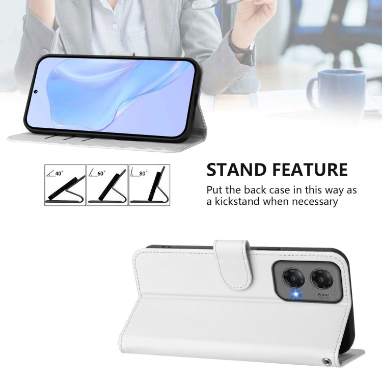 For Motorola Moto G Stylus 5G 2024 Skin Feel Solid Color Leather Phone Case with Lanyard(White) by buy2fix
