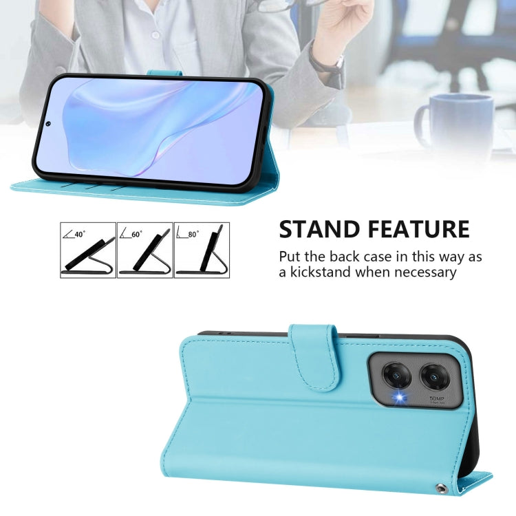 For Motorola Moto G Stylus 5G 2024 Skin Feel Solid Color Leather Phone Case with Lanyard(Sky Blue) by buy2fix