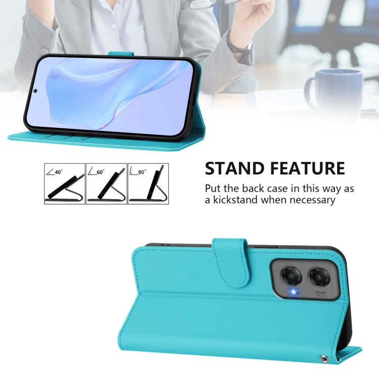 For Motorola Moto G Stylus 5G 2024 Skin Feel Solid Color Leather Phone Case with Lanyard(Lake Blue) by buy2fix