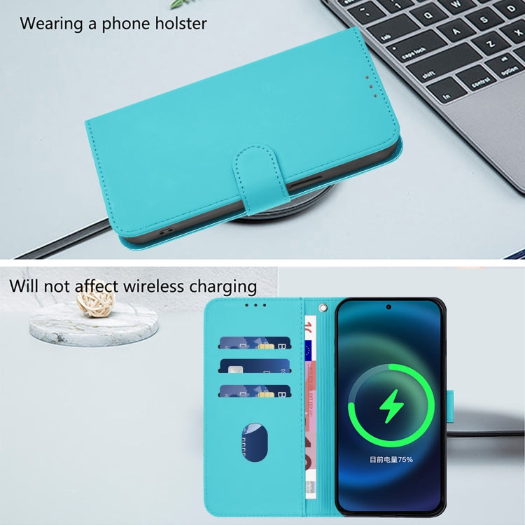 For Motorola Moto G Stylus 5G 2024 Skin Feel Solid Color Leather Phone Case with Lanyard(Lake Blue) by buy2fix