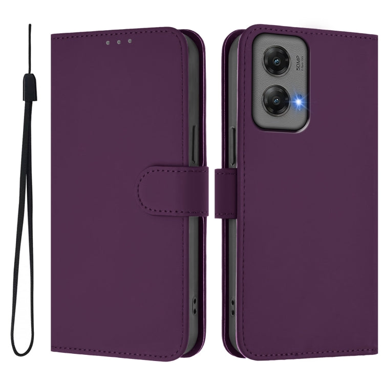 For Motorola Moto G Stylus 5G 2024 Skin Feel Solid Color Leather Phone Case with Lanyard(Violet) by buy2fix