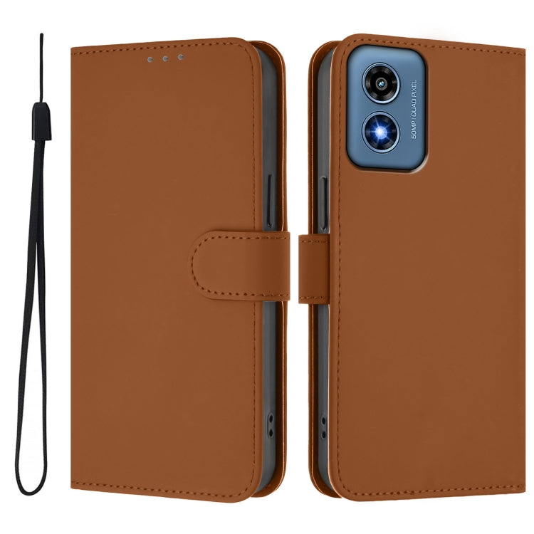 For Motorola Moto G Play 4G 2024 Global Skin Feel Solid Color Leather Phone Case with Lanyard(Brown) by buy2fix