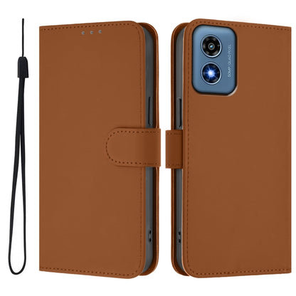 For Motorola Moto G Play 4G 2024 Global Skin Feel Solid Color Leather Phone Case with Lanyard(Brown) by buy2fix