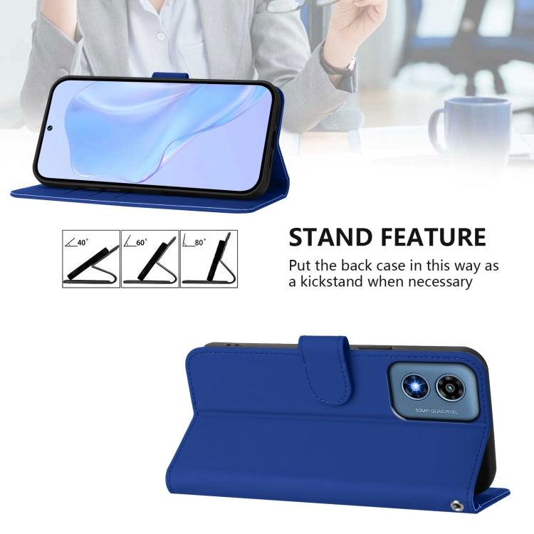 For Motorola Moto G Play 4G 2024 Global Skin Feel Solid Color Leather Phone Case with Lanyard(Dark Blue) by buy2fix