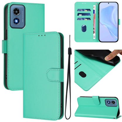 For Motorola Moto G Play 4G 2024 Global Skin Feel Solid Color Leather Phone Case with Lanyard(Green) by buy2fix