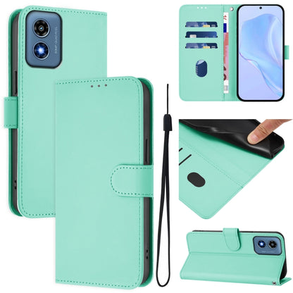 For Motorola Moto G Play 4G 2024 Global Skin Feel Solid Color Leather Phone Case with Lanyard(Mint Green) by buy2fix