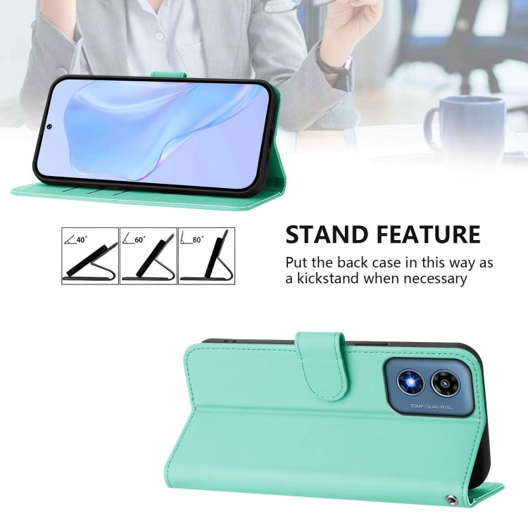 For Motorola Moto G Play 4G 2024 Global Skin Feel Solid Color Leather Phone Case with Lanyard(Mint Green) by buy2fix