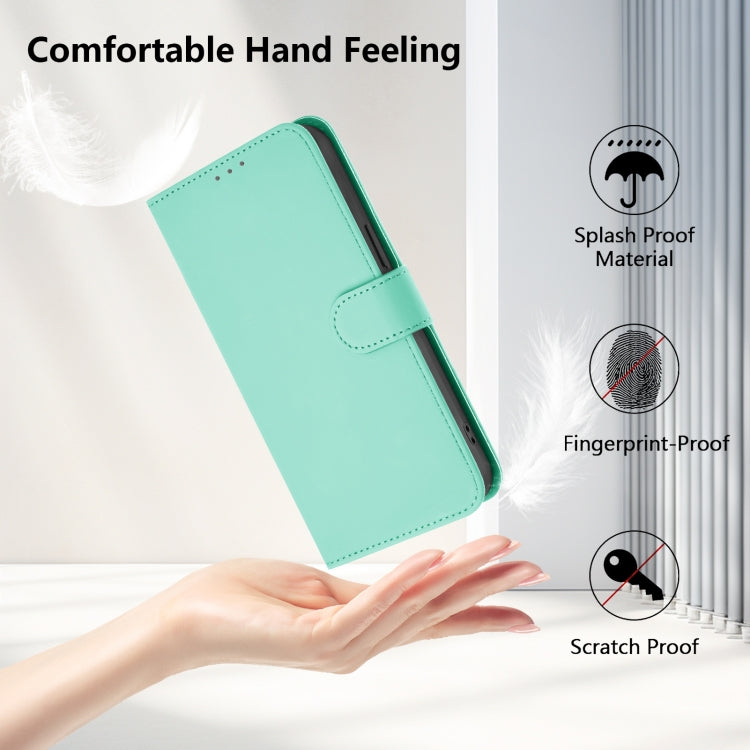 For Motorola Moto G Play 4G 2024 Global Skin Feel Solid Color Leather Phone Case with Lanyard(Mint Green) by buy2fix