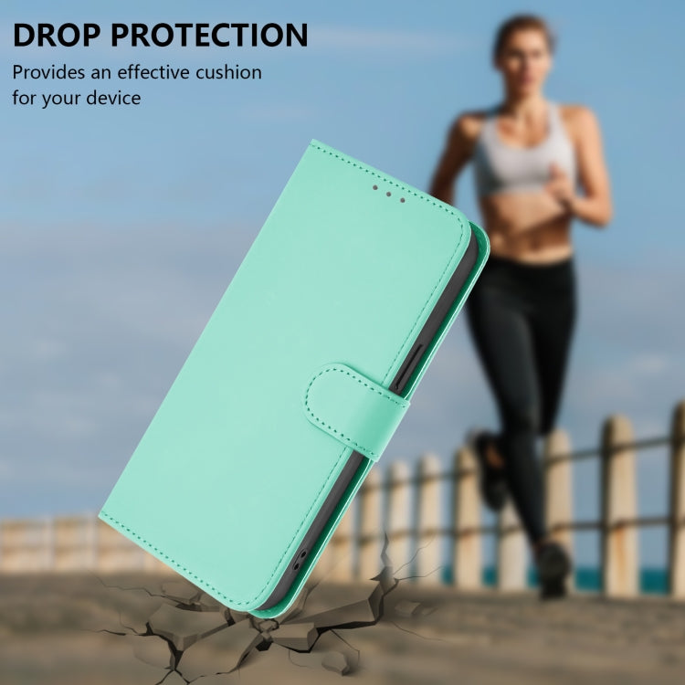For Motorola Moto G Play 4G 2024 Global Skin Feel Solid Color Leather Phone Case with Lanyard(Mint Green) by buy2fix