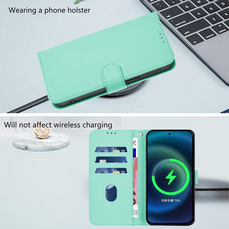 For Motorola Moto G Play 4G 2024 Global Skin Feel Solid Color Leather Phone Case with Lanyard(Mint Green) by buy2fix