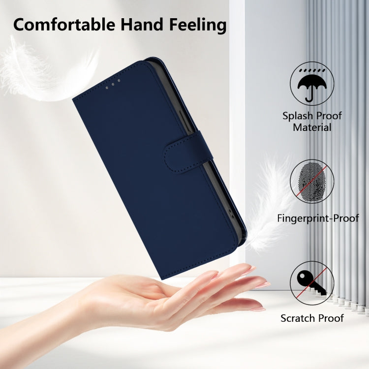 For Motorola Moto G Play 4G 2024 Global Skin Feel Solid Color Leather Phone Case with Lanyard(Navy Blue) by buy2fix