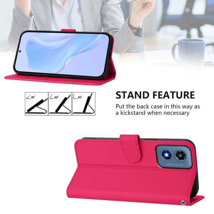For Motorola Moto G Play 4G 2024 Global Skin Feel Solid Color Leather Phone Case with Lanyard(Rose Red) by buy2fix