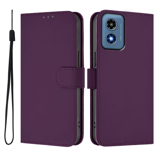 For Motorola Moto G Play 4G 2024 Global Skin Feel Solid Color Leather Phone Case with Lanyard(Violet) by buy2fix