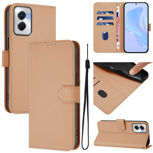 For Motorola Moto G Power 5G 2024 Skin Feel Solid Color Leather Phone Case with Lanyard(Nude) by buy2fix