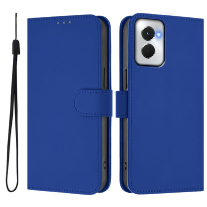 For Motorola Moto G Power 5G 2024 Skin Feel Solid Color Leather Phone Case with Lanyard(Dark Blue) by buy2fix