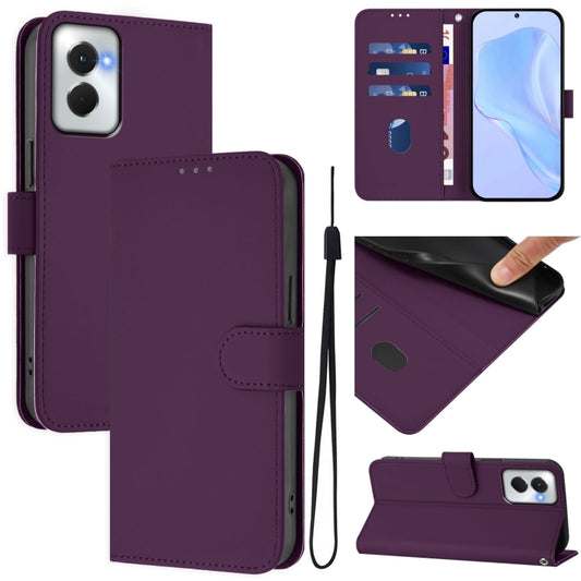 For Motorola Moto G Power 5G 2024 Skin Feel Solid Color Leather Phone Case with Lanyard(Violet) by buy2fix