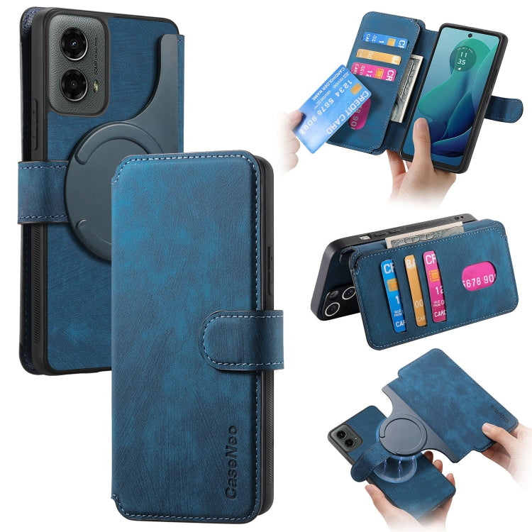 For Motorola Moto G 5G 2024 CaseNeo MagSafe RFID Anti-theft Retro Leather Phone Case(Blue) by CaseNeo