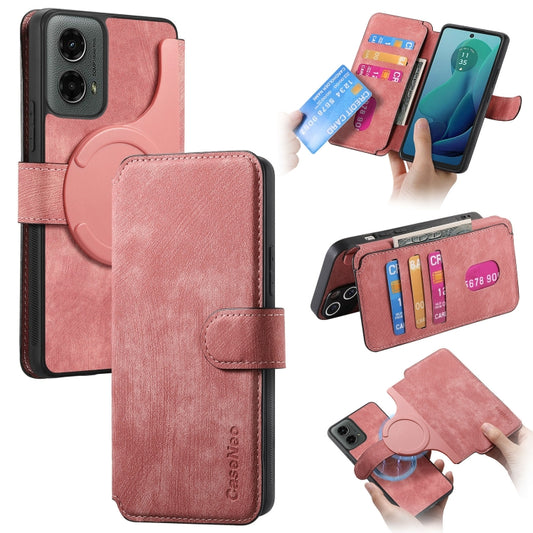 For Motorola Moto G 5G 2024 CaseNeo MagSafe RFID Anti-theft Retro Leather Phone Case(Pink) - Motorola Cases by CaseNeo | Online Shopping UK | buy2fix