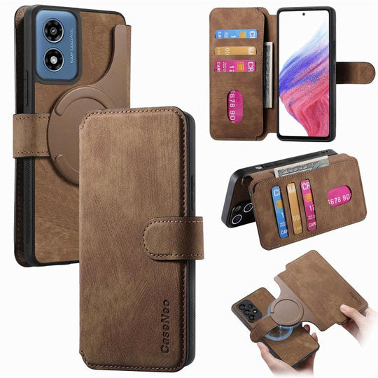 For Motorola Moto G Play 4G 2024 CaseNeo MagSafe RFID Anti-theft Retro Leather Phone Case(Brown)