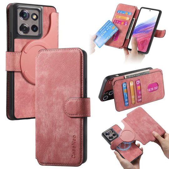 For Motorola Edge 50 CaseNeo MagSafe RFID Anti-theft Retro Leather Phone Case(Pink)