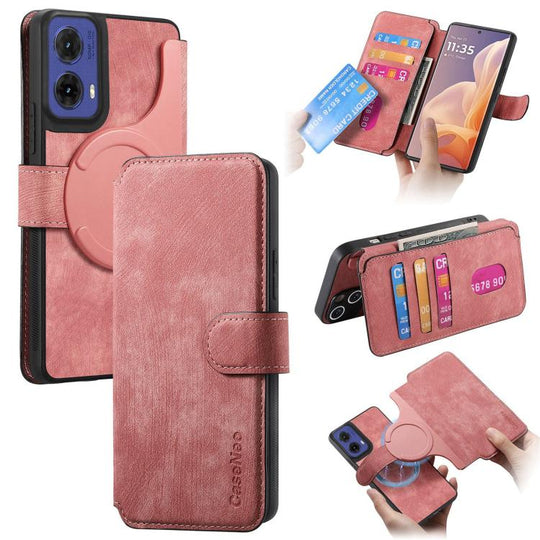 For Motorola Moto G85 CaseNeo MagSafe RFID Anti-theft Retro Leather Phone Case(Pink)
