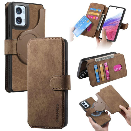 For Motorola Moto G85 EU CaseNeo MagSafe RFID Anti-theft Retro Leather Phone Case(Brown)
