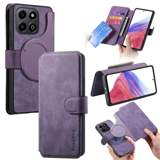 For Honor X6b CaseNeo MagSafe RFID Anti-theft Retro Leather Phone Case(Purple)
