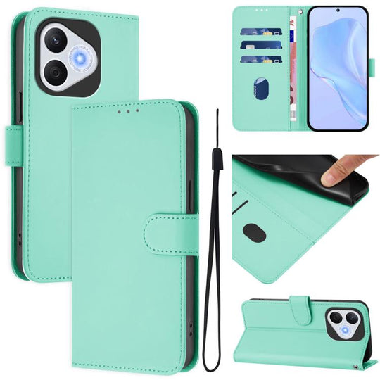 For Honor 400 Lite Global Skin Feel Solid Color Leather Phone Case with Lanyard(Mint Green)