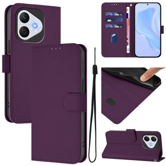 For Honor 400 Lite Global Skin Feel Solid Color Leather Phone Case with Lanyard(Violet)
