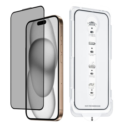 For iPhone 15 Plus Dust-Free Easy Install Privacy Tempered Glass Film(Black) - iPhone 15 Plus Tempered Glass by buy2fix | Online Shopping UK | buy2fix