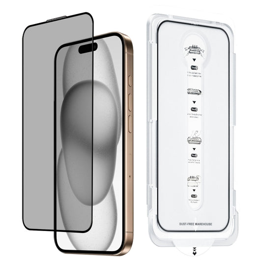 For iPhone 15 Plus Dust-Free Easy Install Privacy Tempered Glass Film(Black) - iPhone 15 Plus Tempered Glass by buy2fix | Online Shopping UK | buy2fix