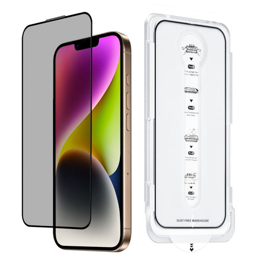 For iPhone 14 Plus Dust-Free Easy Install Privacy Tempered Glass Film(Black) - iPhone 14 Plus Tempered Glass by buy2fix | Online Shopping UK | buy2fix