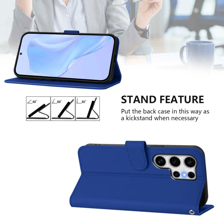 For Samsung Galaxy S25 Ultra 5G Skin Feel Solid Color Leather Phone Case with Lanyard(Dark Blue) - Galaxy S25 Ultra 5G Cases by buy2fix | Online Shopping UK | buy2fix