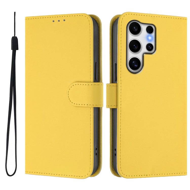 For Samsung Galaxy S25 Ultra 5G Skin Feel Solid Color Leather Phone Case with Lanyard(Lemon Yellow) - Galaxy S25 Ultra 5G Cases by buy2fix | Online Shopping UK | buy2fix