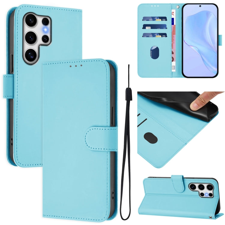 For Samsung Galaxy S25 Ultra 5G Skin Feel Solid Color Leather Phone Case with Lanyard(Sky Blue) by buy2fix