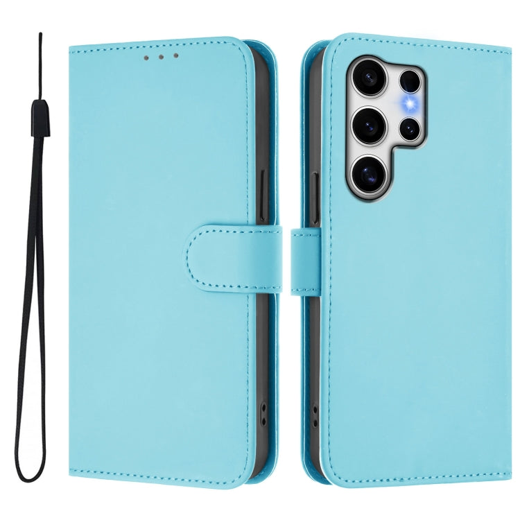 For Samsung Galaxy S25 Ultra 5G Skin Feel Solid Color Leather Phone Case with Lanyard(Sky Blue) by buy2fix