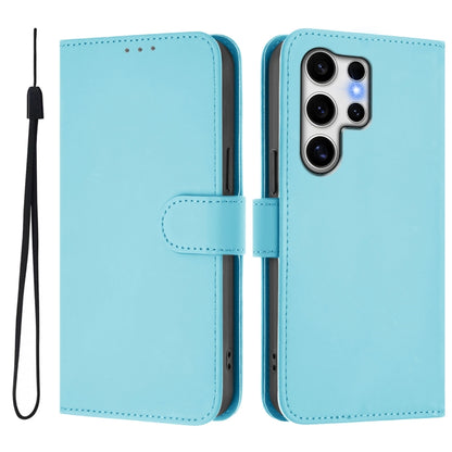 For Samsung Galaxy S25 Ultra 5G Skin Feel Solid Color Leather Phone Case with Lanyard(Sky Blue) by buy2fix