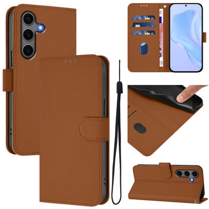 For Samsung Galaxy S25+ 5G Skin Feel Solid Color Leather Phone Case with Lanyard(Brown) by buy2fix