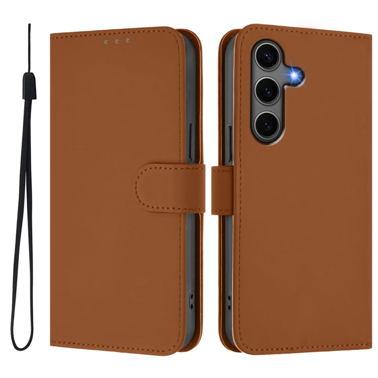 For Samsung Galaxy S25+ 5G Skin Feel Solid Color Leather Phone Case with Lanyard(Brown) by buy2fix